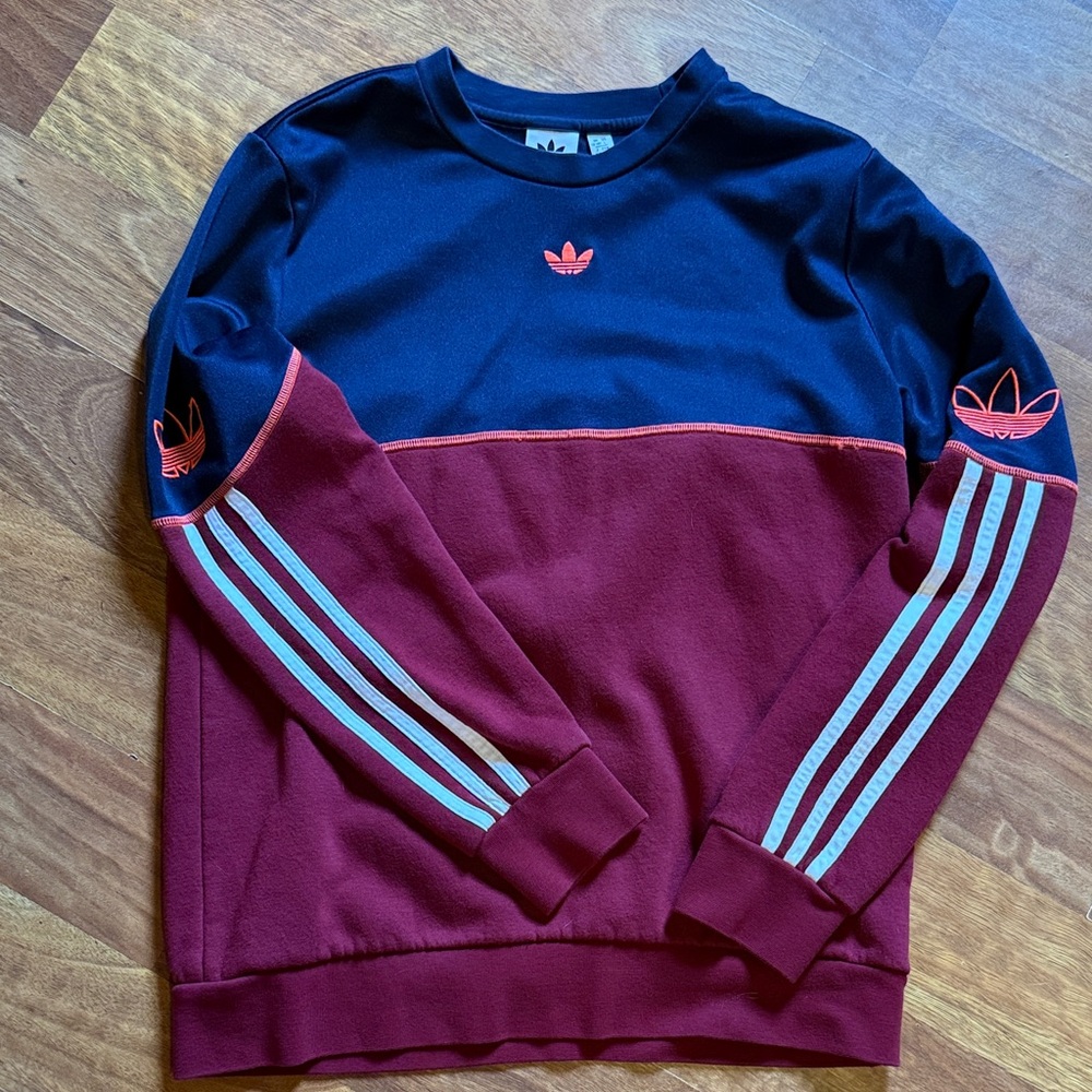 Adidas Boys Crewneck Sweatshirt in Navy and Burgundy